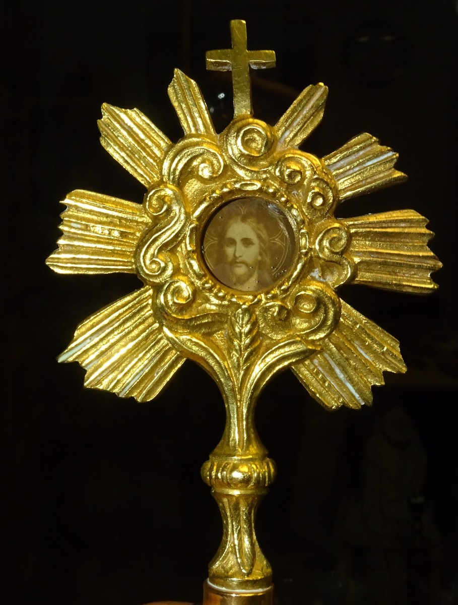 Ancien Ostensoir de chapelle en bronze doré - XIXe/XXe