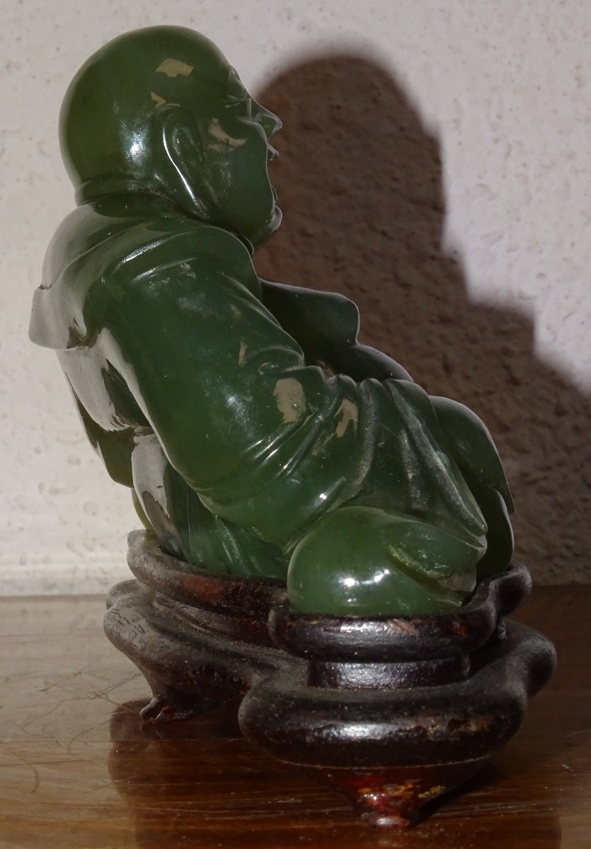 Antique Jade Sculpture, Laughing Buddha, Early 20th Century, China-photo-1