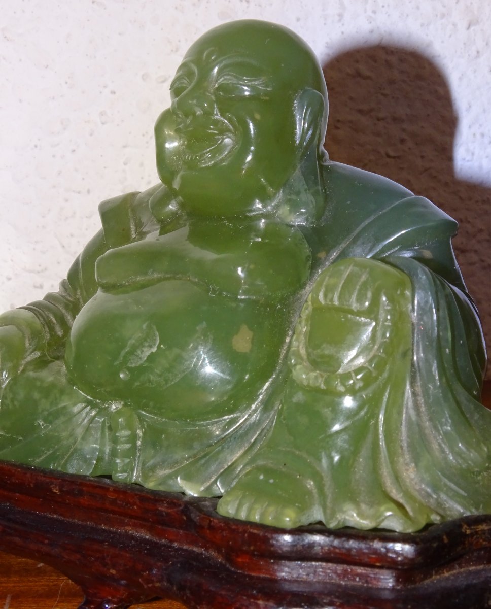Antique Jade Sculpture, Laughing Buddha, Early 20th Century, China-photo-2