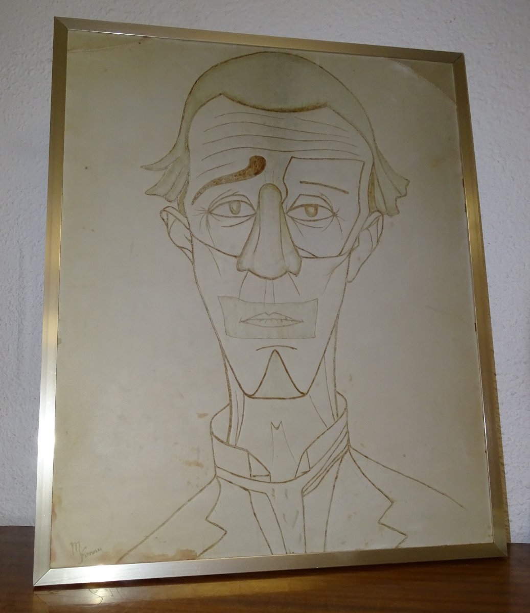 Bernard Buffet, Work In Leather Signed Fanny, Decorated With A Clown Face-photo-2