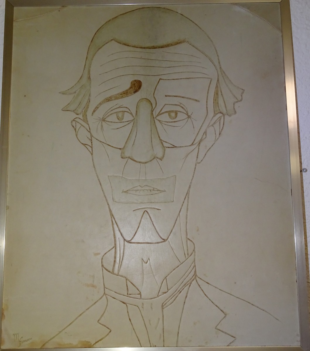 Bernard Buffet, Work In Leather Signed Fanny, Decorated With A Clown Face