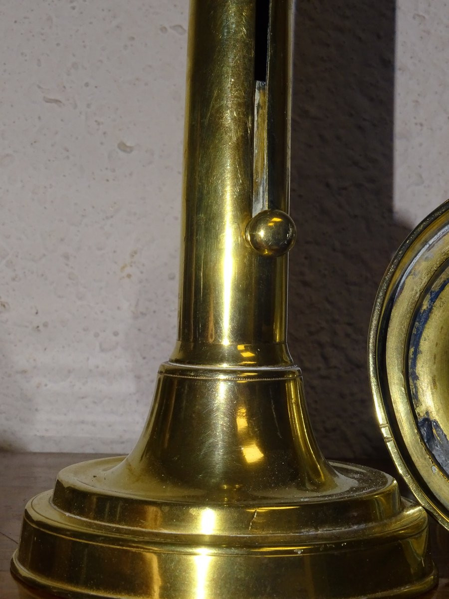 Ancienne Paire De Bougeoirs à Poussoir en Laiton XIXème-photo-4