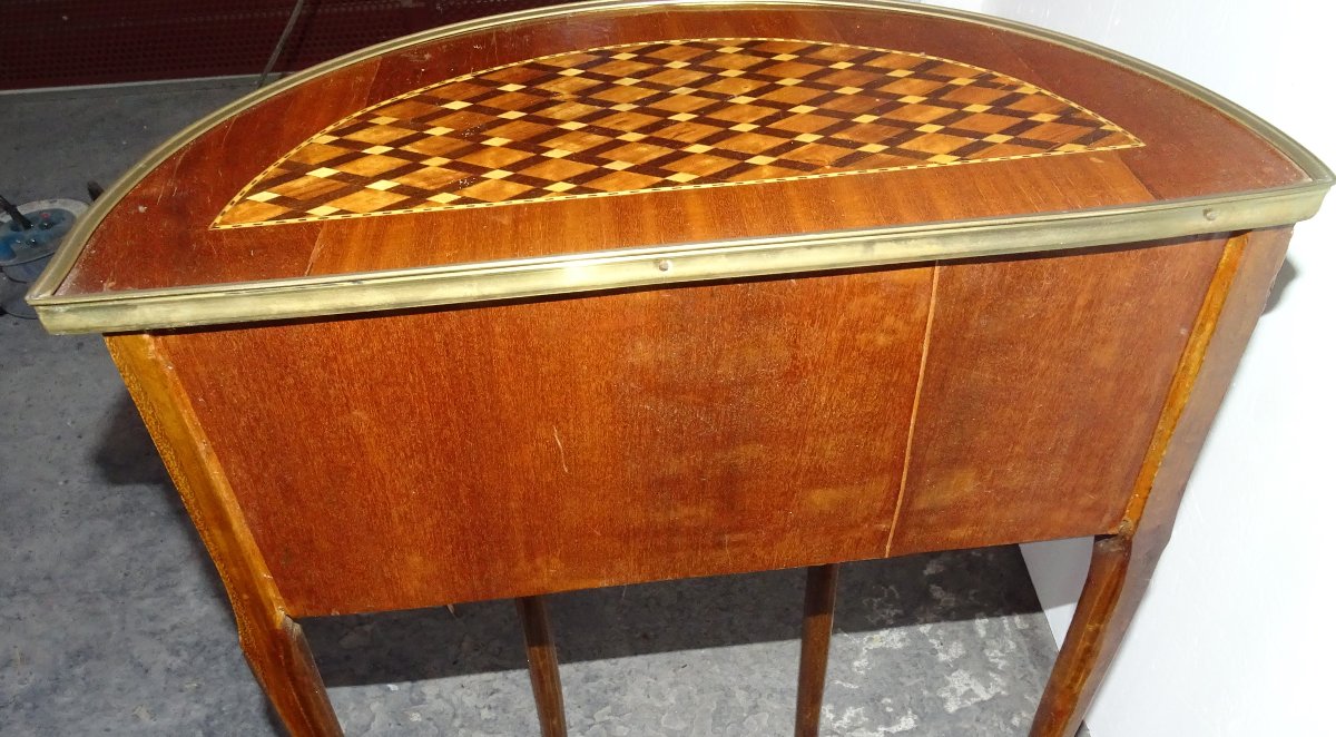 Pair Of Louis XV Half-moon Bedside Tables In Marquetry, Mid-20th Century-photo-1