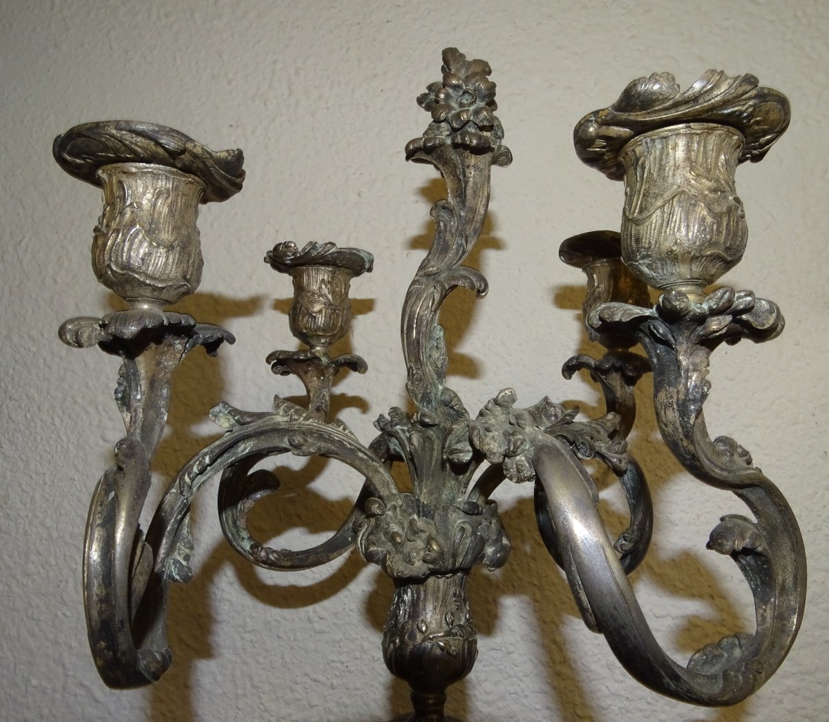 Pair Of Candelabras, 5-light Candelabra In Silver-plated Metal, 19th Century-photo-1