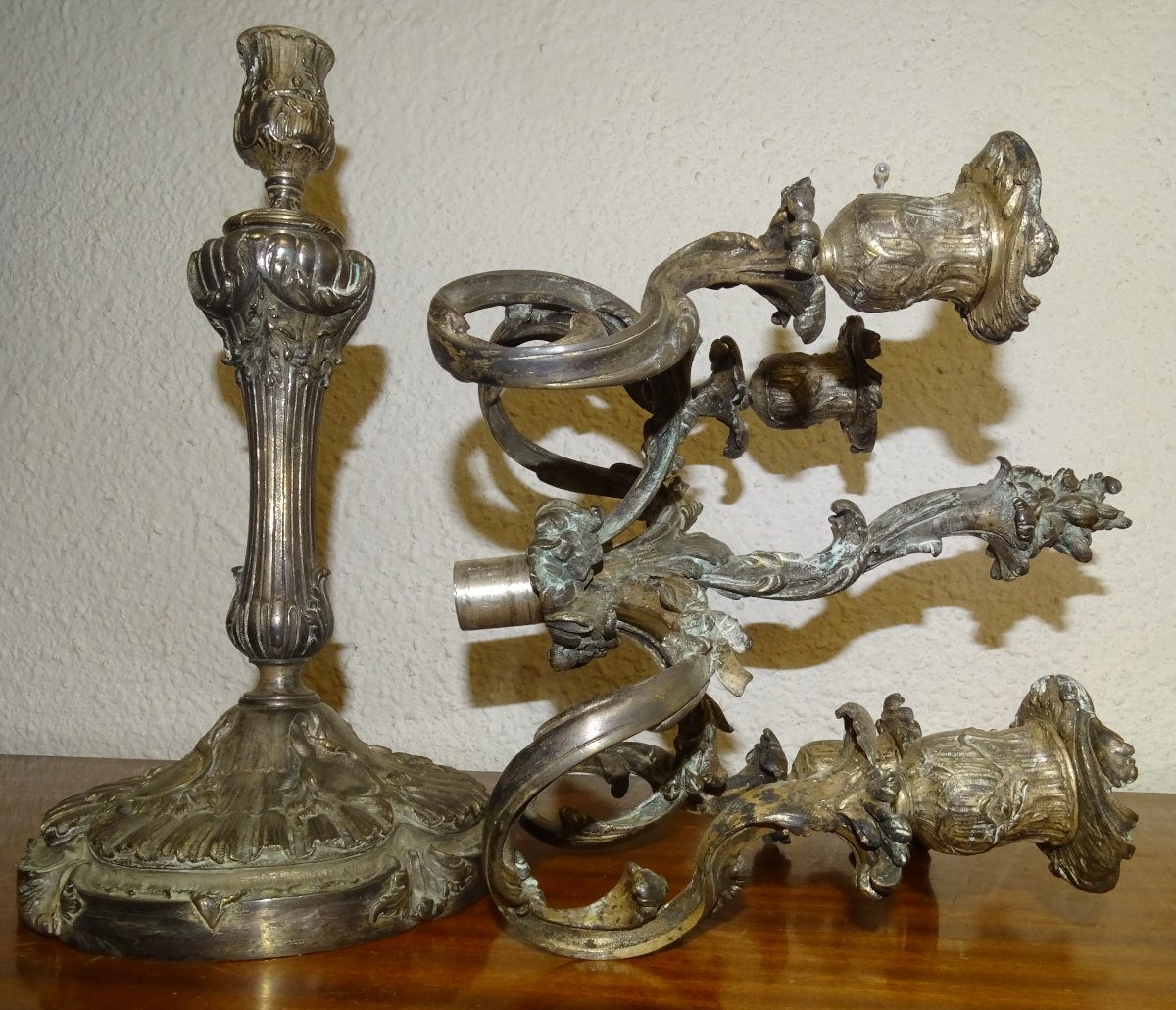 Pair Of Candelabras, 5-light Candelabra In Silver-plated Metal, 19th Century-photo-3