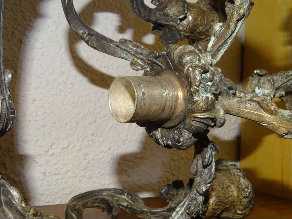Pair Of Candelabras, 5-light Candelabra In Silver-plated Metal, 19th Century-photo-4