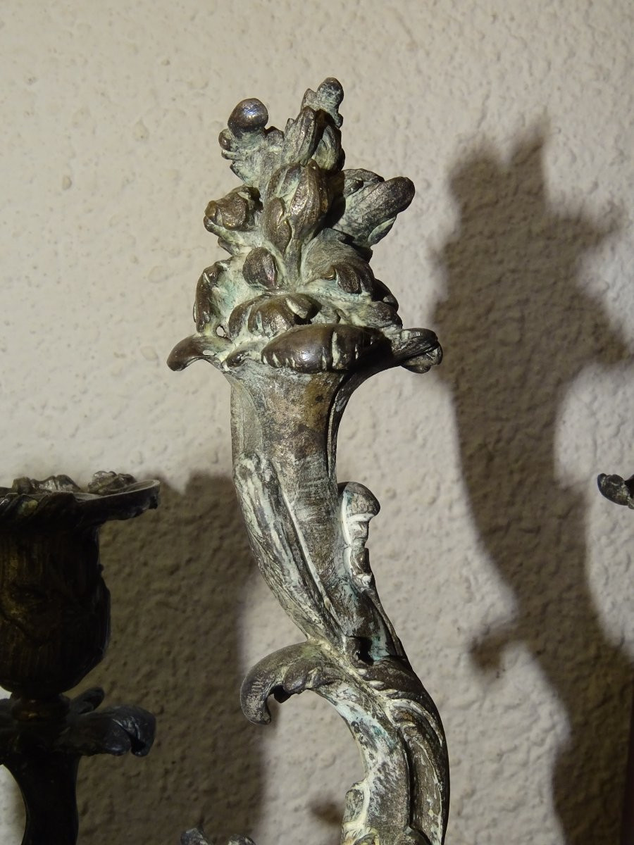 Pair Of Candelabras, 5-light Candelabra In Silver-plated Metal, 19th Century-photo-5