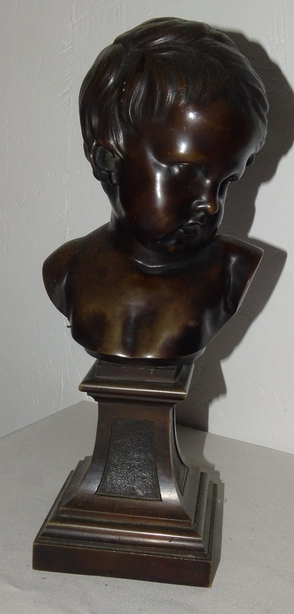 François Flamand DEUX BUSTES D'AMOUR SUR SOCLES bronze, patine brune -photo-3