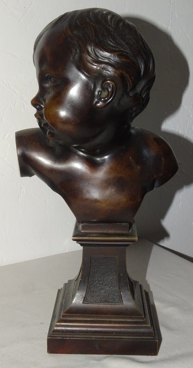 François Flamand DEUX BUSTES D'AMOUR SUR SOCLES bronze, patine brune -photo-4