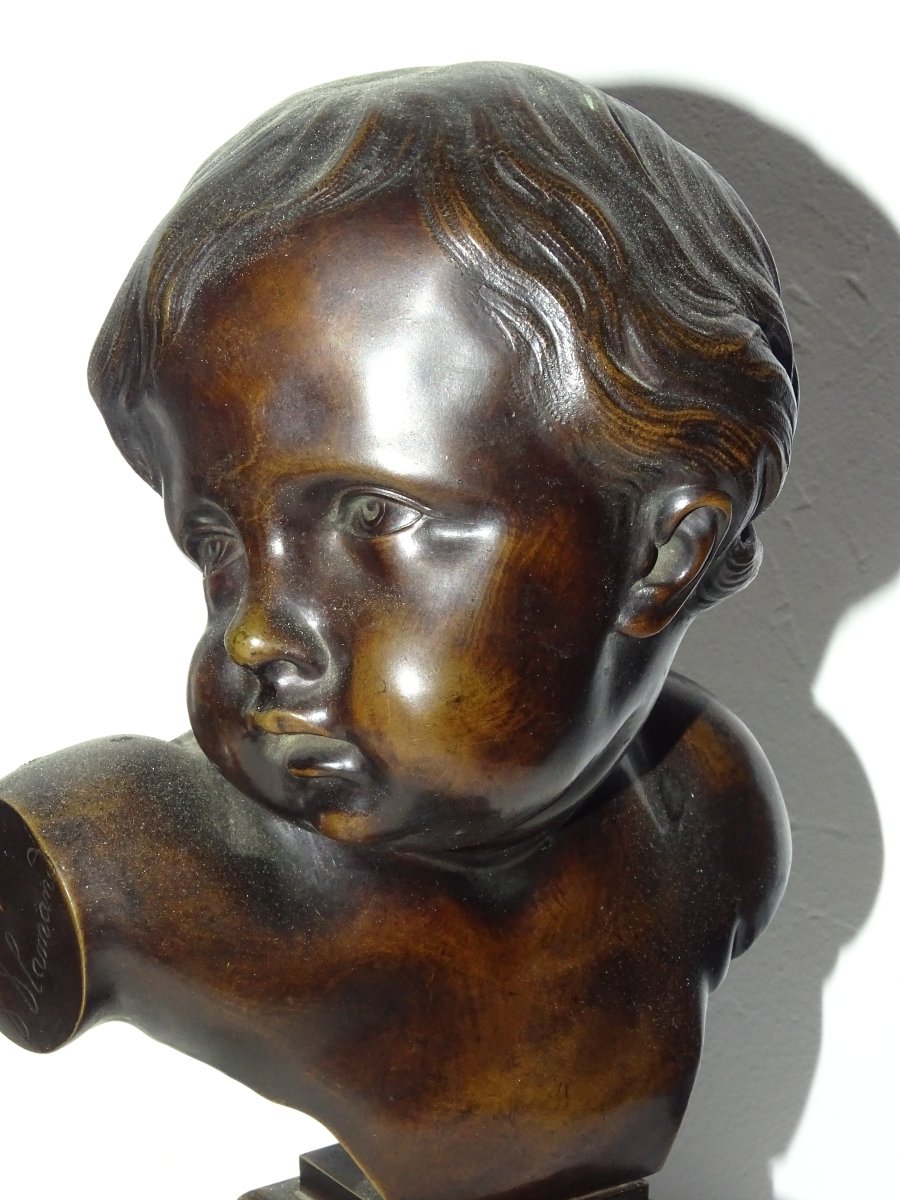 François Flamand DEUX BUSTES D'AMOUR SUR SOCLES bronze, patine brune -photo-1