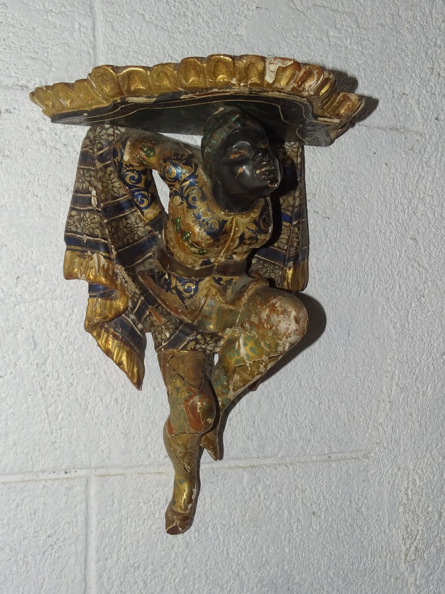 Pair Of Wall Brackets With Polychrome And Gilded Decoration, Venetian Work Of The 19th Century-photo-4
