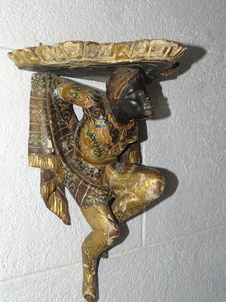 Pair Of Wall Brackets With Polychrome And Gilded Decoration, Venetian Work Of The 19th Century-photo-1