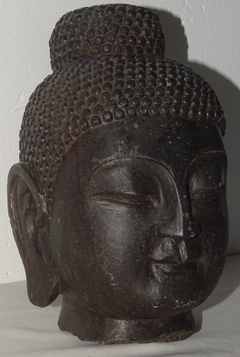 Large Stone Buddha Head Early 19th Century China, 24 Cm-photo-4