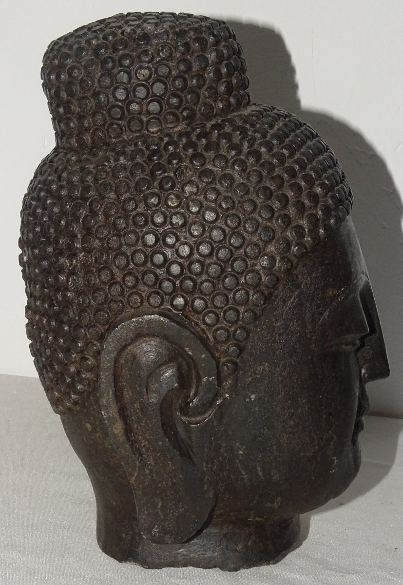 Large Stone Buddha Head Early 19th Century China, 24 Cm-photo-1