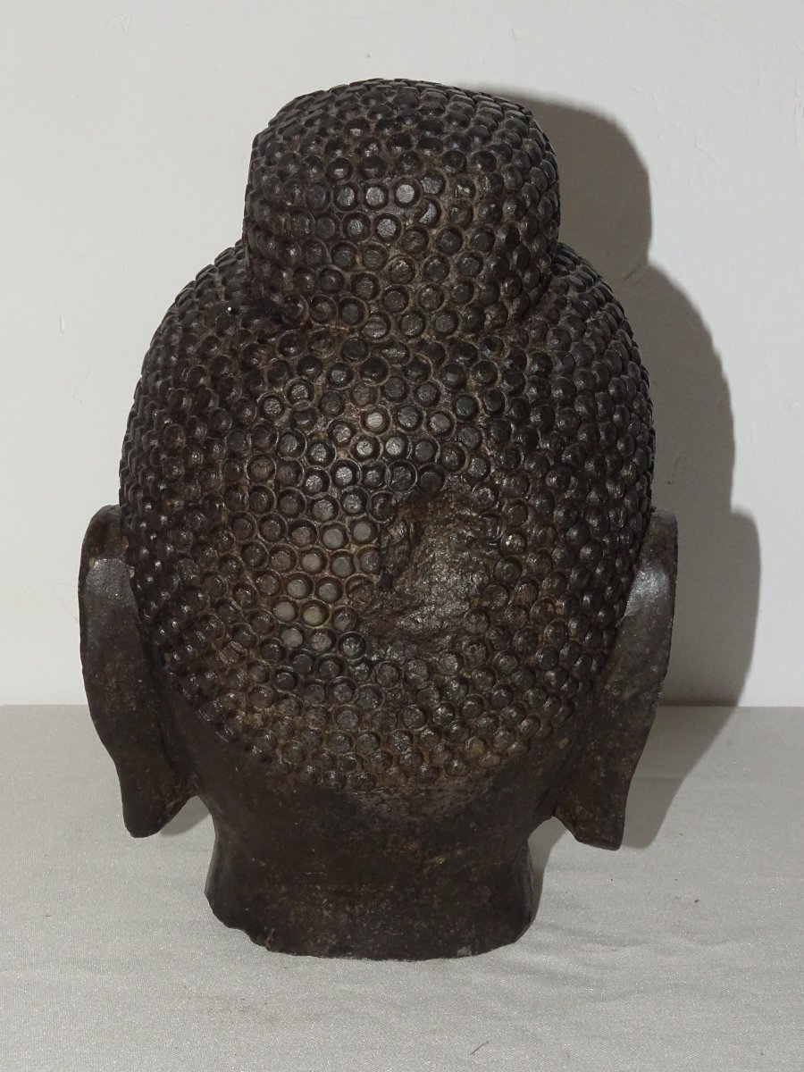Large Stone Buddha Head Early 19th Century China, 24 Cm-photo-2