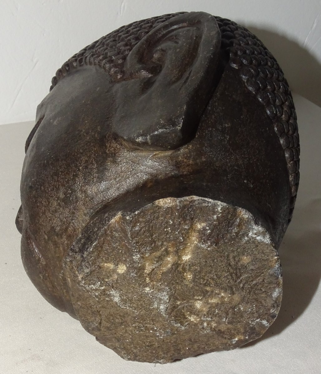Large Stone Buddha Head Early 19th Century China, 24 Cm-photo-3