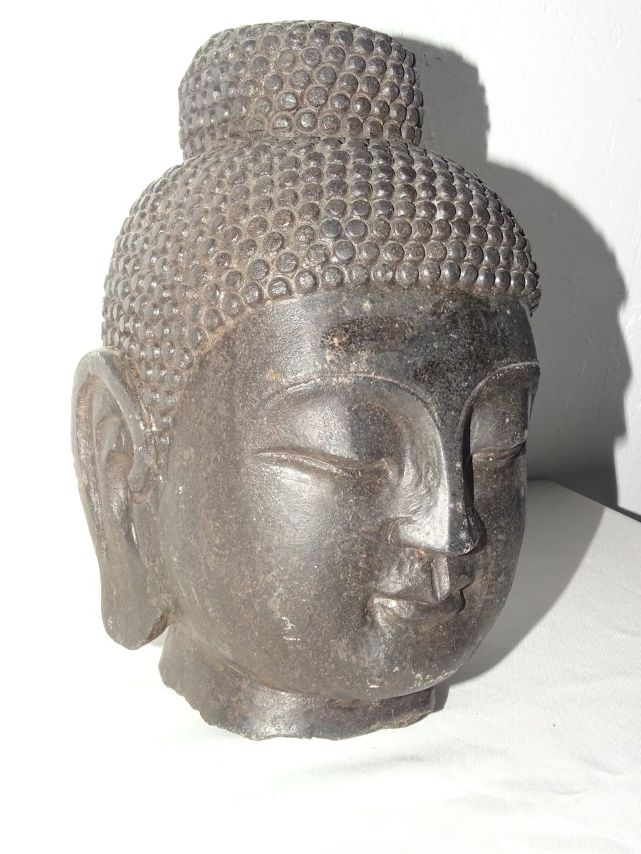 Large Stone Buddha Head Early 19th Century China, 24 Cm