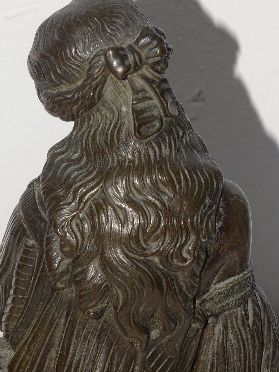 Jeune Fille à l'Oiseau, Bronze à Patine Brune Du XIXème-photo-1