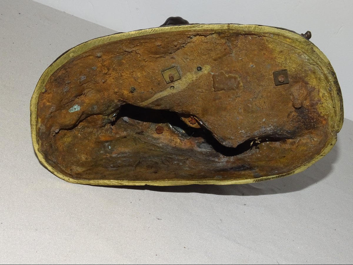Jeune Fille à l'Oiseau, Bronze à Patine Brune Du XIXème-photo-6