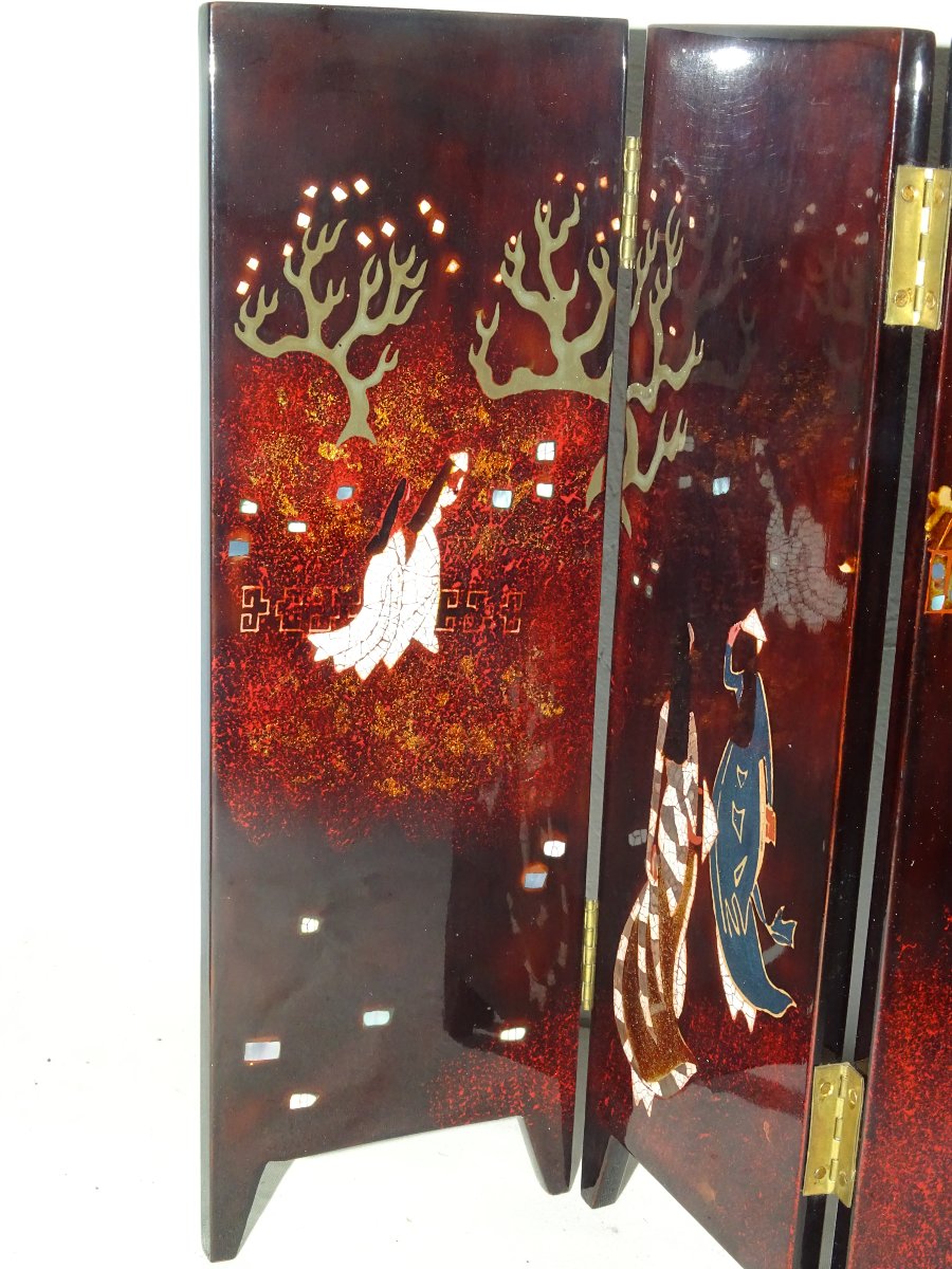 Tranha (tran Van Ha) 4-panel Lacquer And Eggshell Screen, Vietnam-photo-2