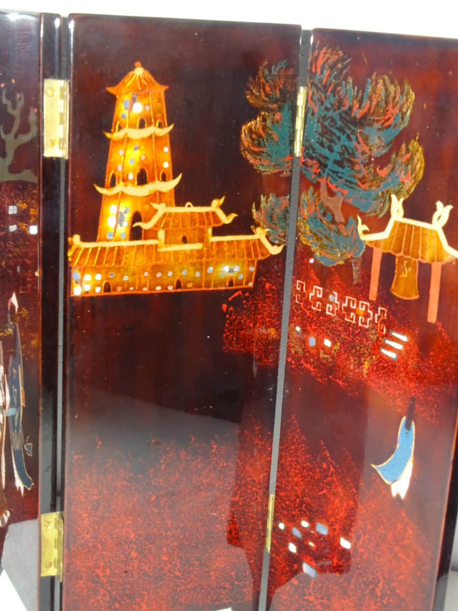 Tranha (tran Van Ha) 4-panel Lacquer And Eggshell Screen, Vietnam-photo-3