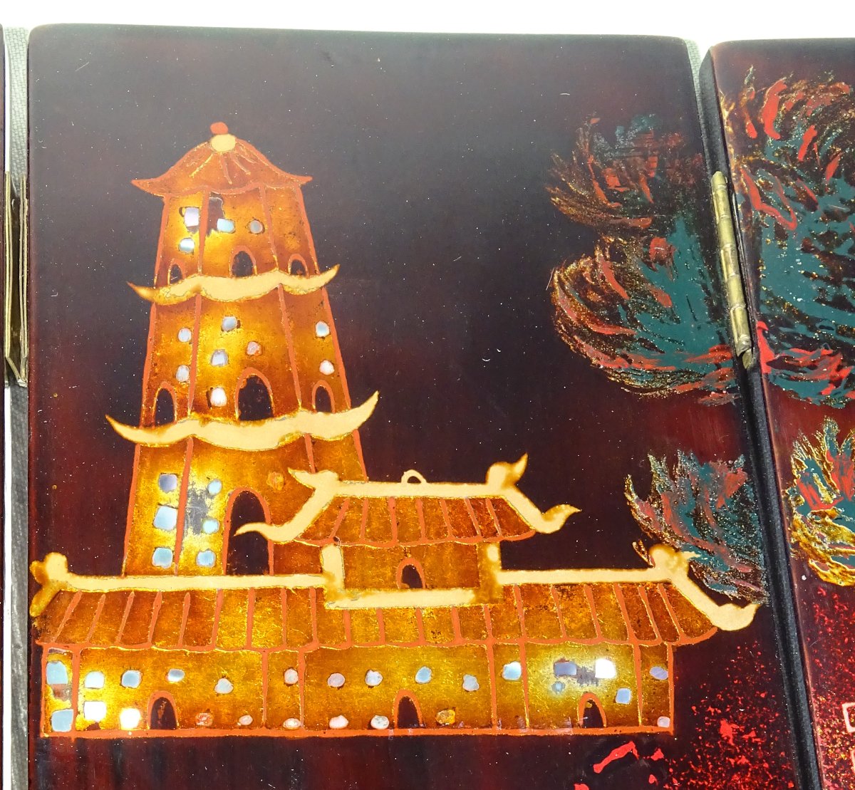 Tranha (tran Van Ha) 4-panel Lacquer And Eggshell Screen, Vietnam-photo-3