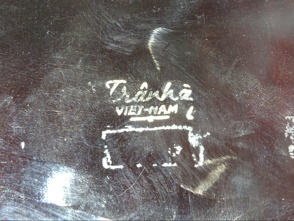 Tranha (tran Van Ha) 4-panel Lacquer And Eggshell Screen, Vietnam-photo-4