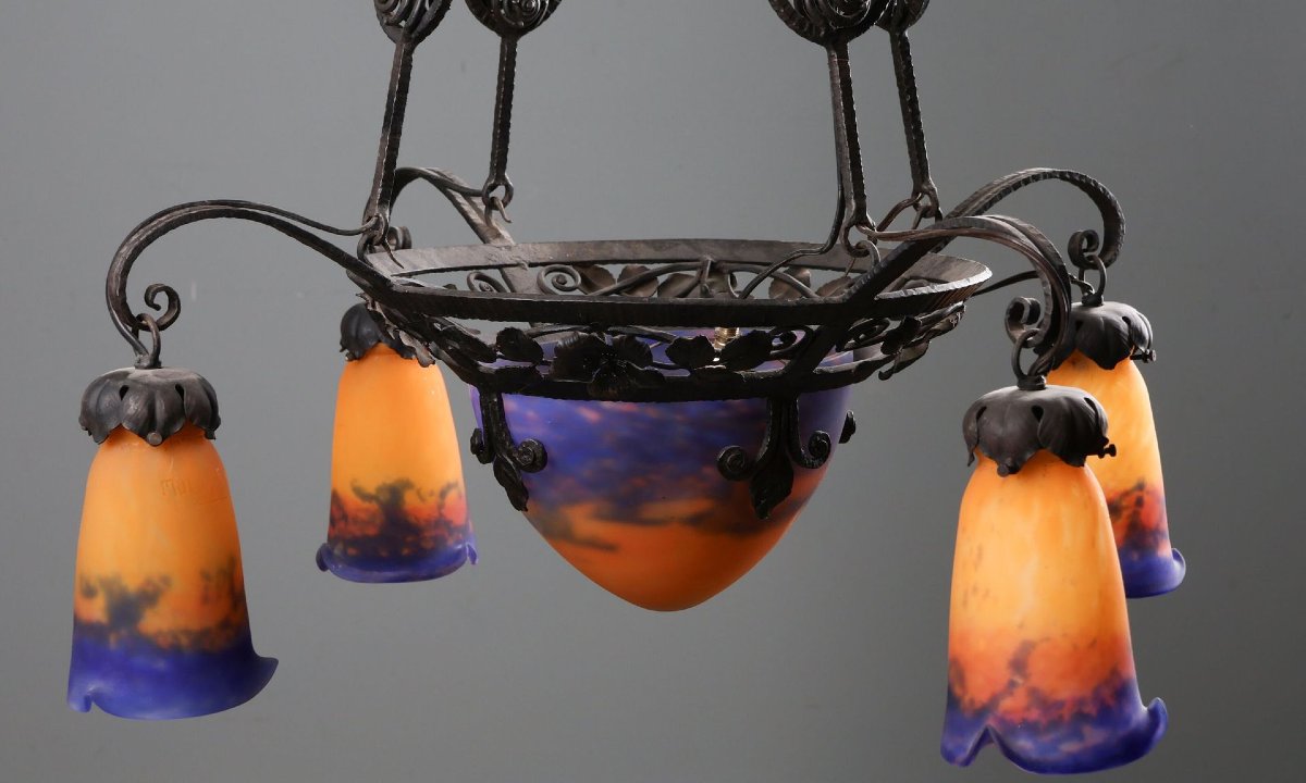 Muller Frères In Lunéville. Five-light Chandelier-photo-3