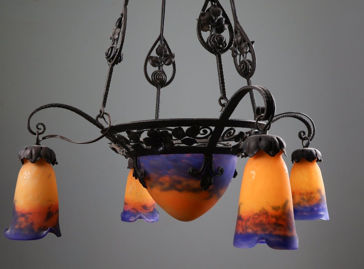 Muller Frères In Lunéville. Five-light Chandelier-photo-4