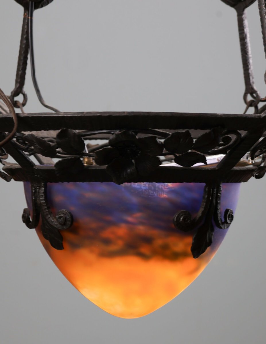 Muller Frères In Lunéville. Five-light Chandelier-photo-3