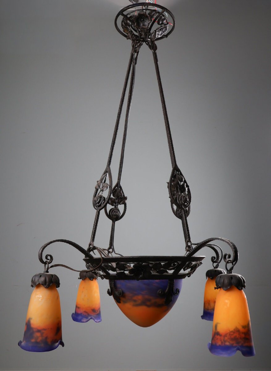 Muller Frères In Lunéville. Five-light Chandelier