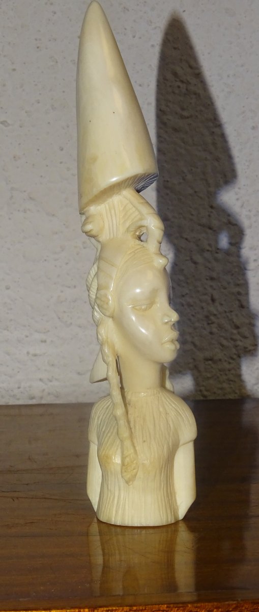 Set Of 3 African Ivory Sculptures, Colonial Era-photo-4