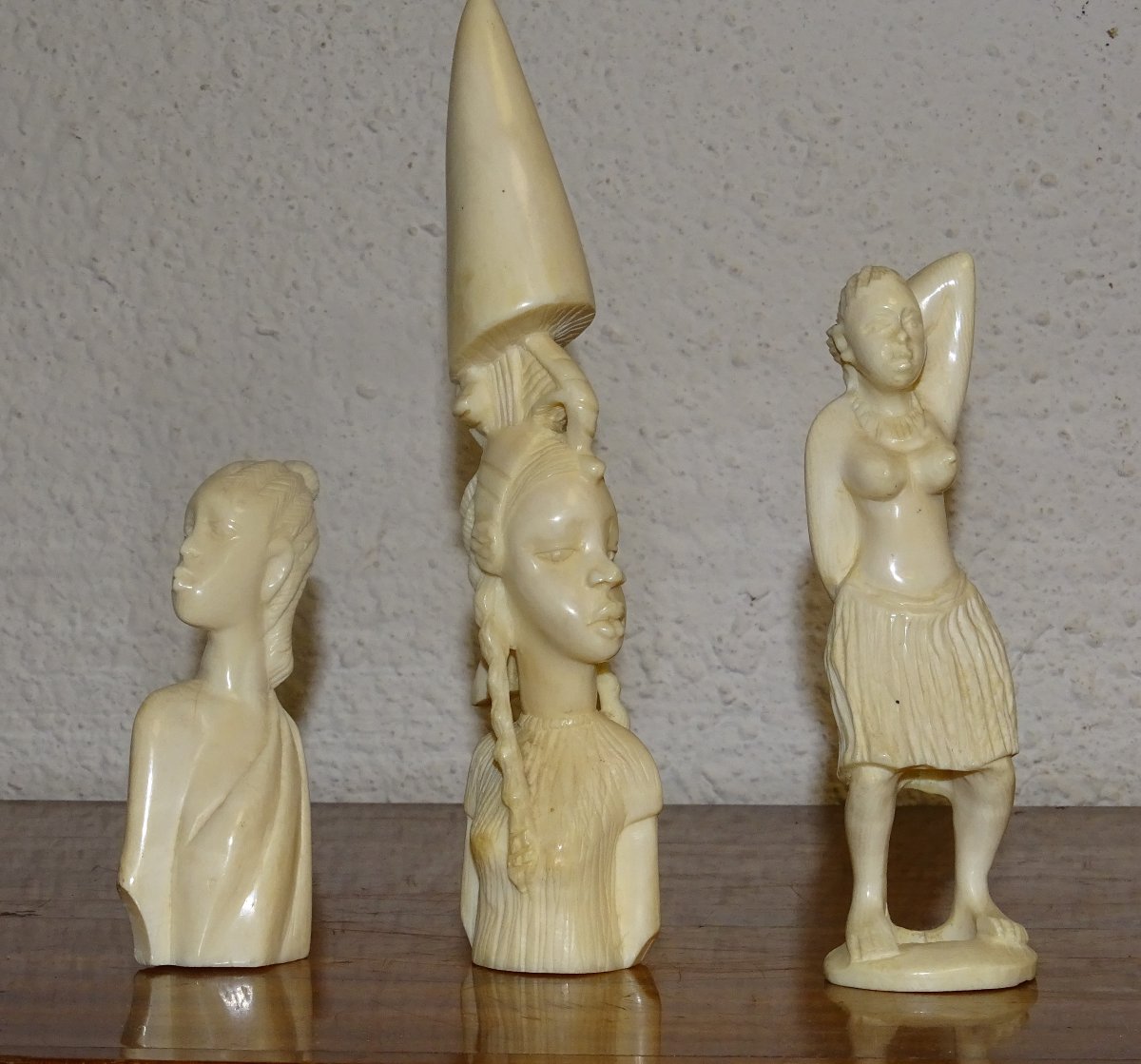 Set Of 3 African Ivory Sculptures, Colonial Era