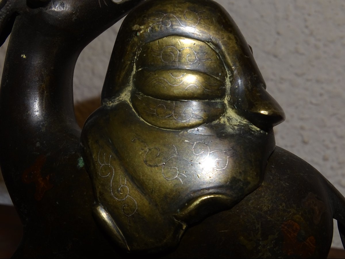 encensoir chinois en bronze en deux parties représentant « Shoulao et le cerf ». XVIIIème-photo-3