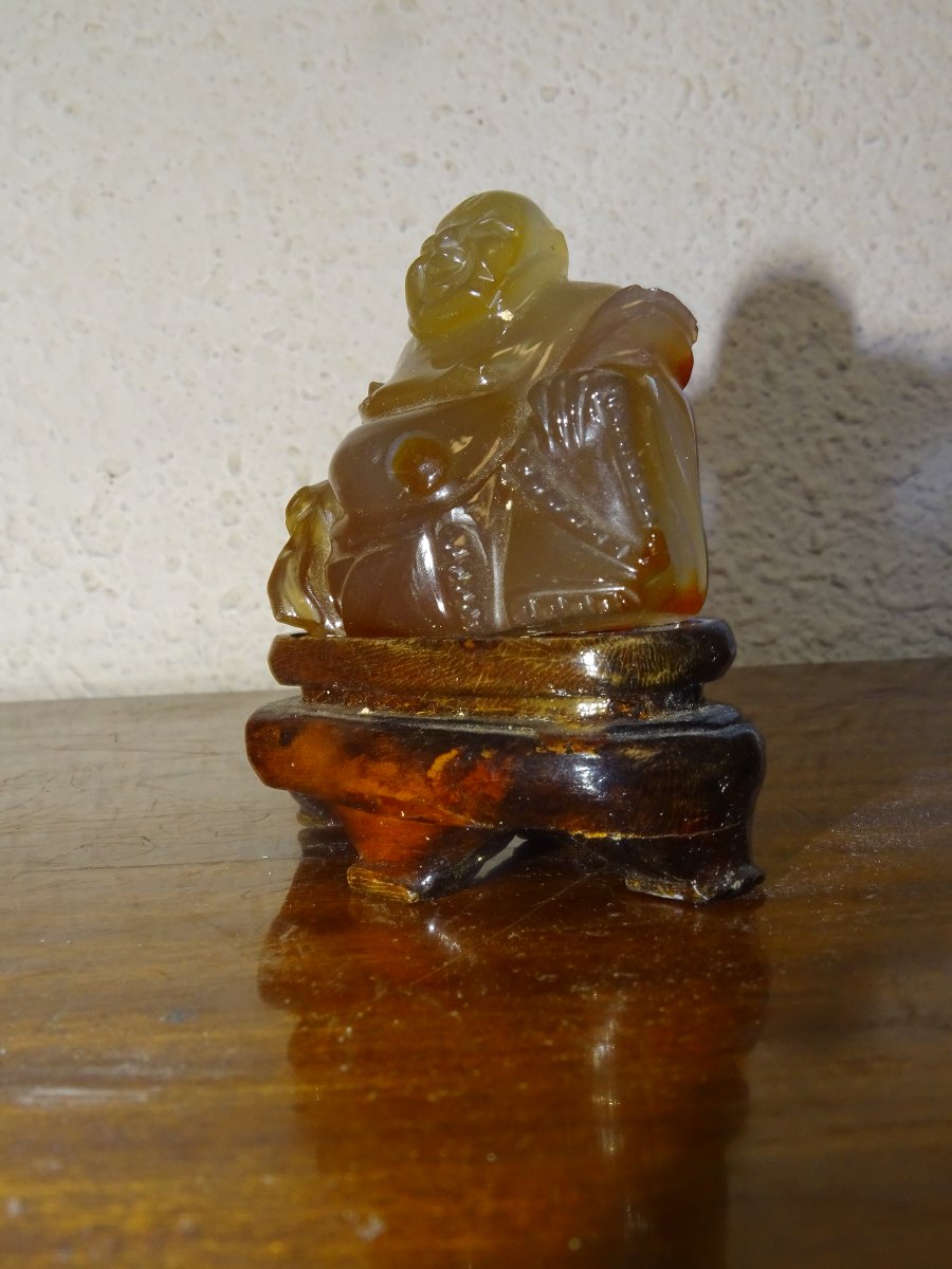 Sculpture: Laughing Buddha (hotei) Made Of Coraline, A Type Of Hard Stone-photo-2
