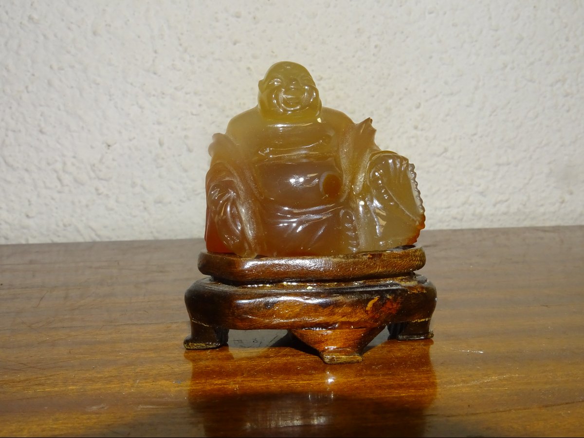 Sculpture: Laughing Buddha (hotei) Made Of Coraline, A Type Of Hard Stone