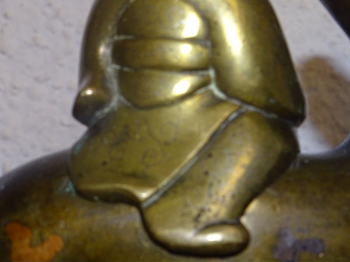 encensoir chinois en bronze en deux parties représentant « Shoulao et le cerf ». XVIIIème-photo-3
