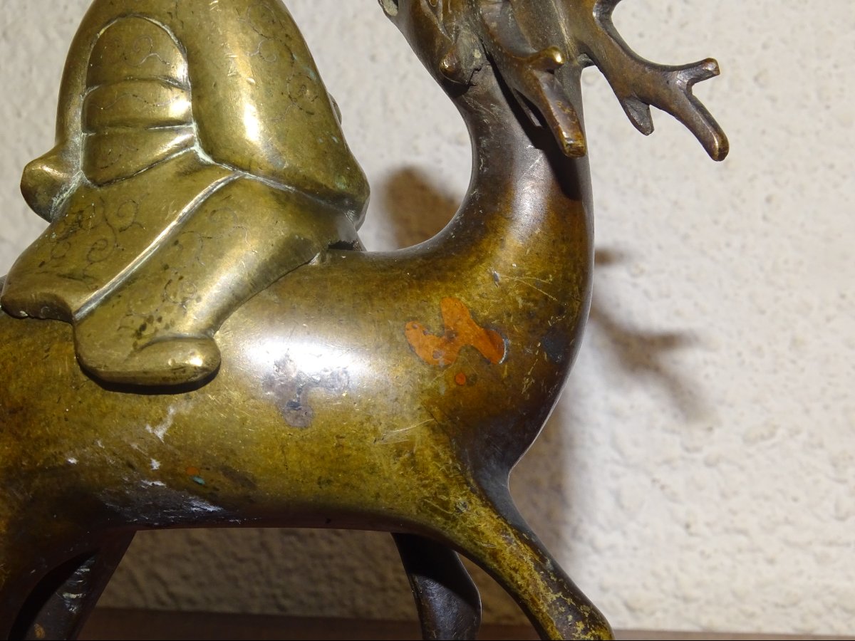 encensoir chinois en bronze en deux parties représentant « Shoulao et le cerf ». XVIIIème-photo-4