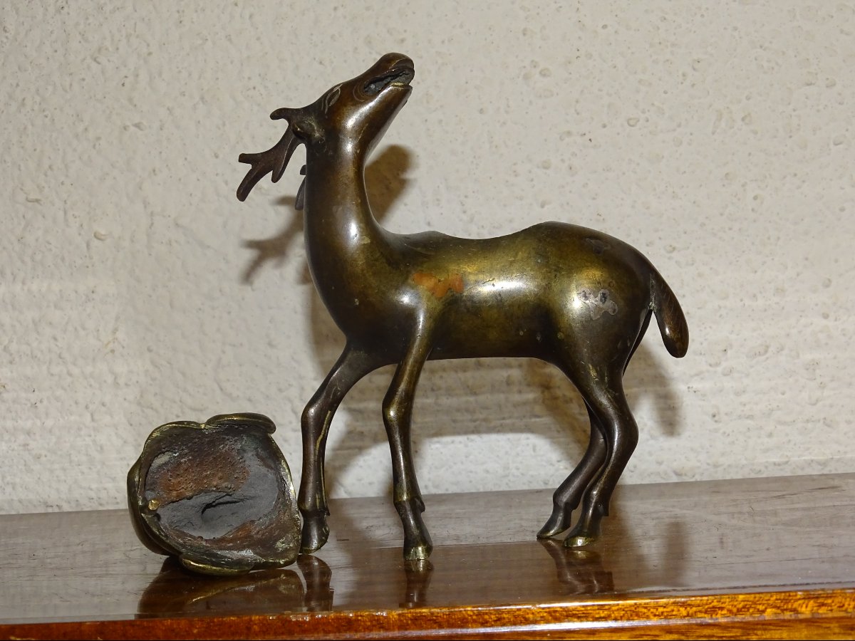 encensoir chinois en bronze en deux parties représentant « Shoulao et le cerf ». XVIIIème-photo-2