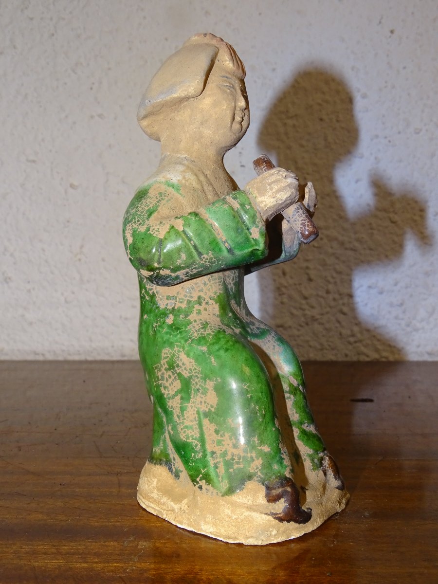 Statuette Chinoise En Terre Cuite Polychrome,musicienne, Dynastie Tang -photo-2