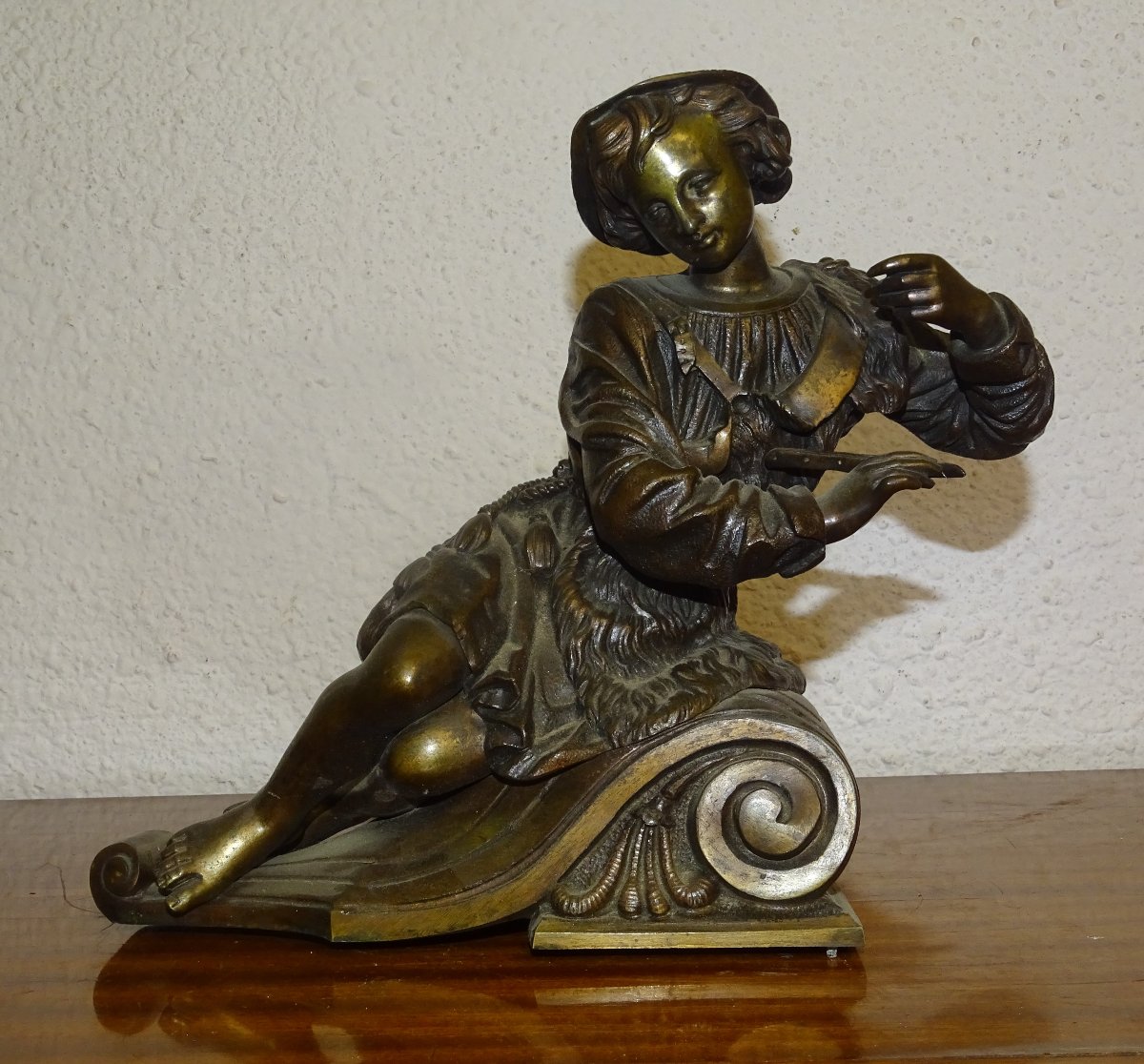 sculpture bronze d'un jeune écrivain, XIXème