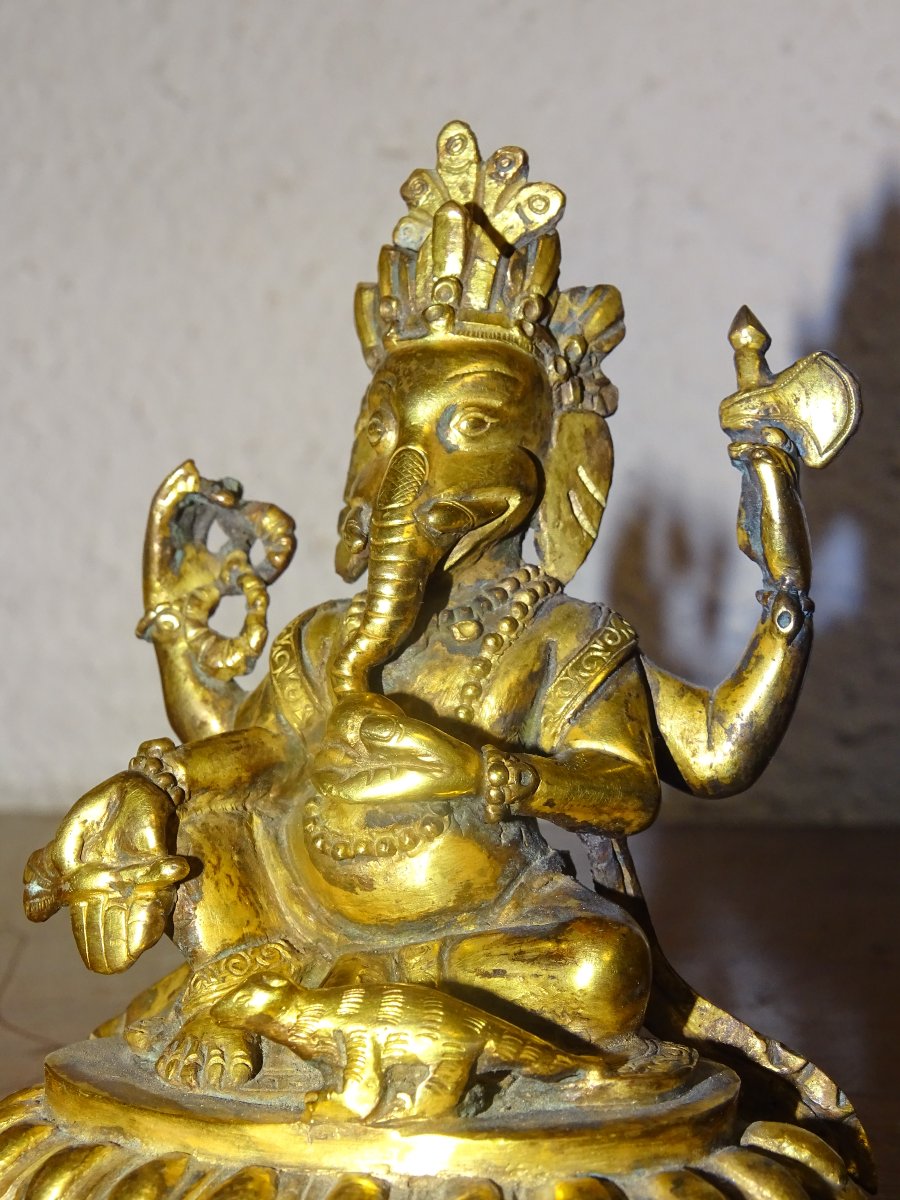Gilded Bronze Statuette Of Ganesha, India, 19th Century-photo-2