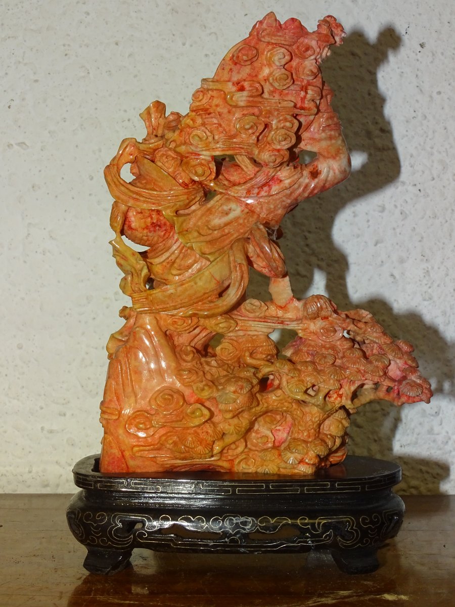China, Hardstone Sculpture Of A Guanyin On A Silver-wired Pedestal, 19th Century-photo-2