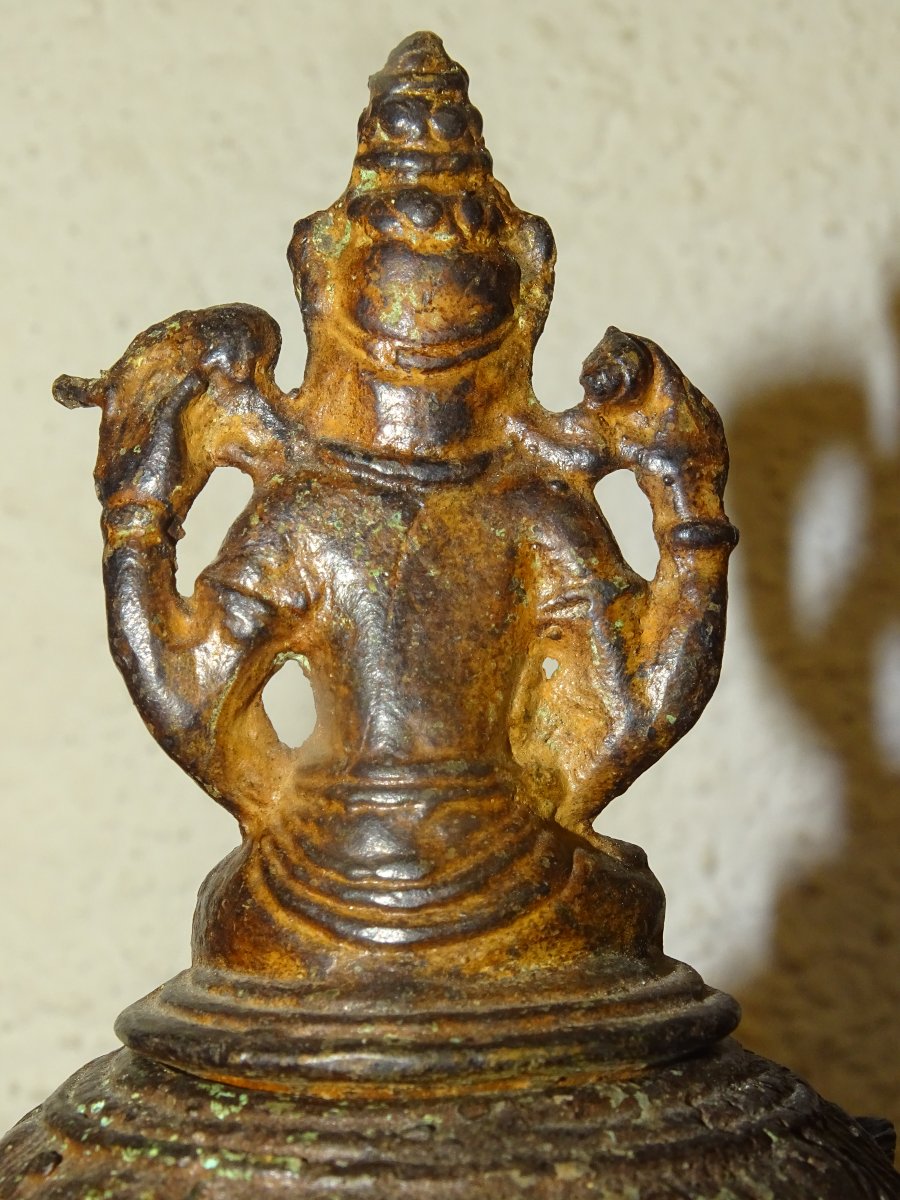 brule parfum en bronze suremonté d'un bouddha, asie, XVIII ou XIXème.-photo-3