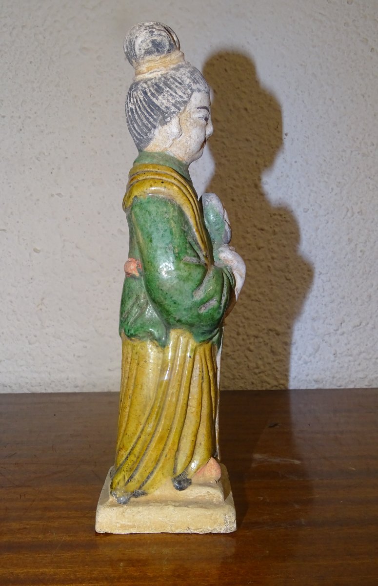 Statuette Chinoise En Terre Cuite Polychrome, dame de cour, Dynastie Tang-photo-3