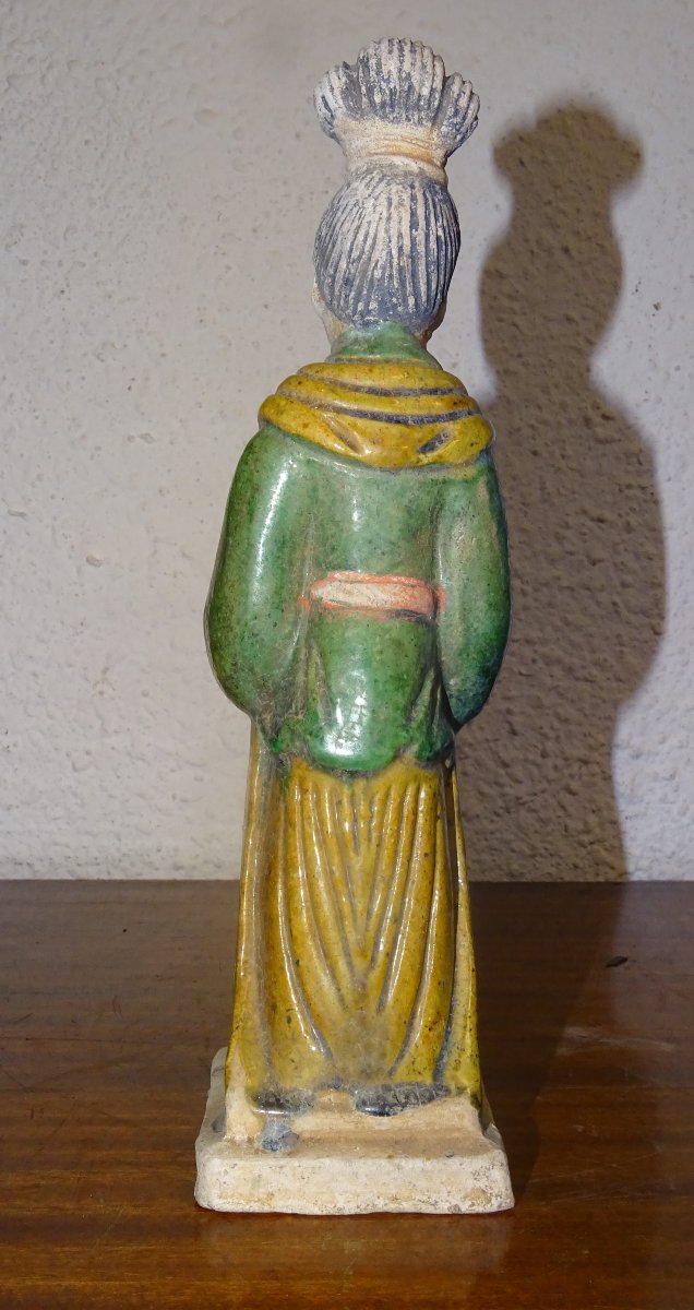 Statuette Chinoise En Terre Cuite Polychrome, dame de cour, Dynastie Tang-photo-4