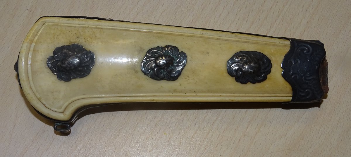 manche de dague de chasse en argent et ivoire, XIXème