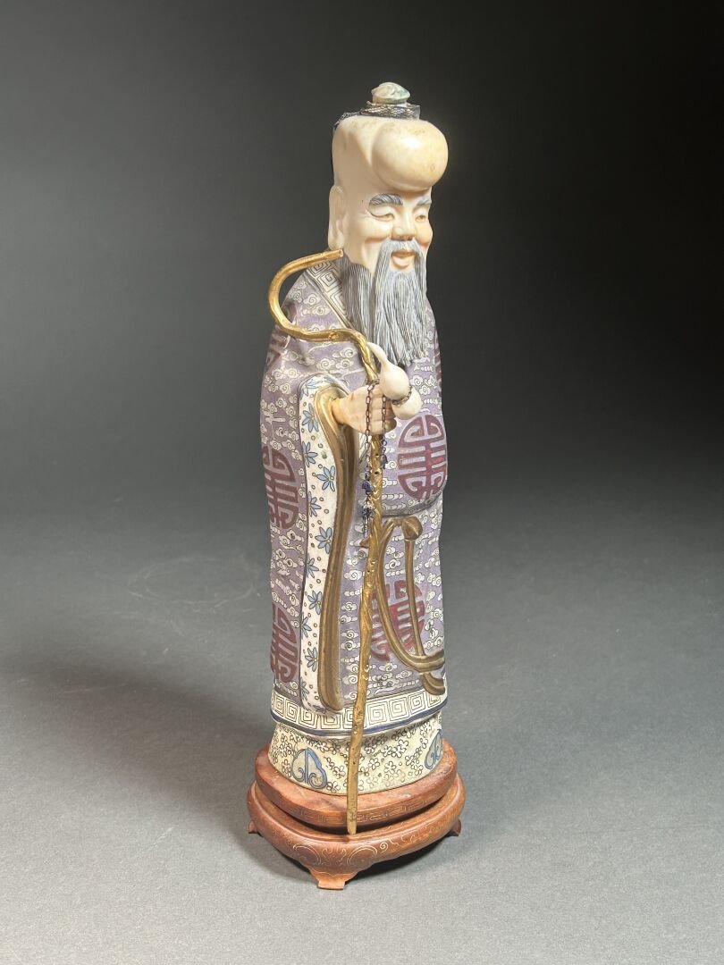 China—cloisonné And Ivory Statue, Shou Lao, Late 19th Century-photo-3