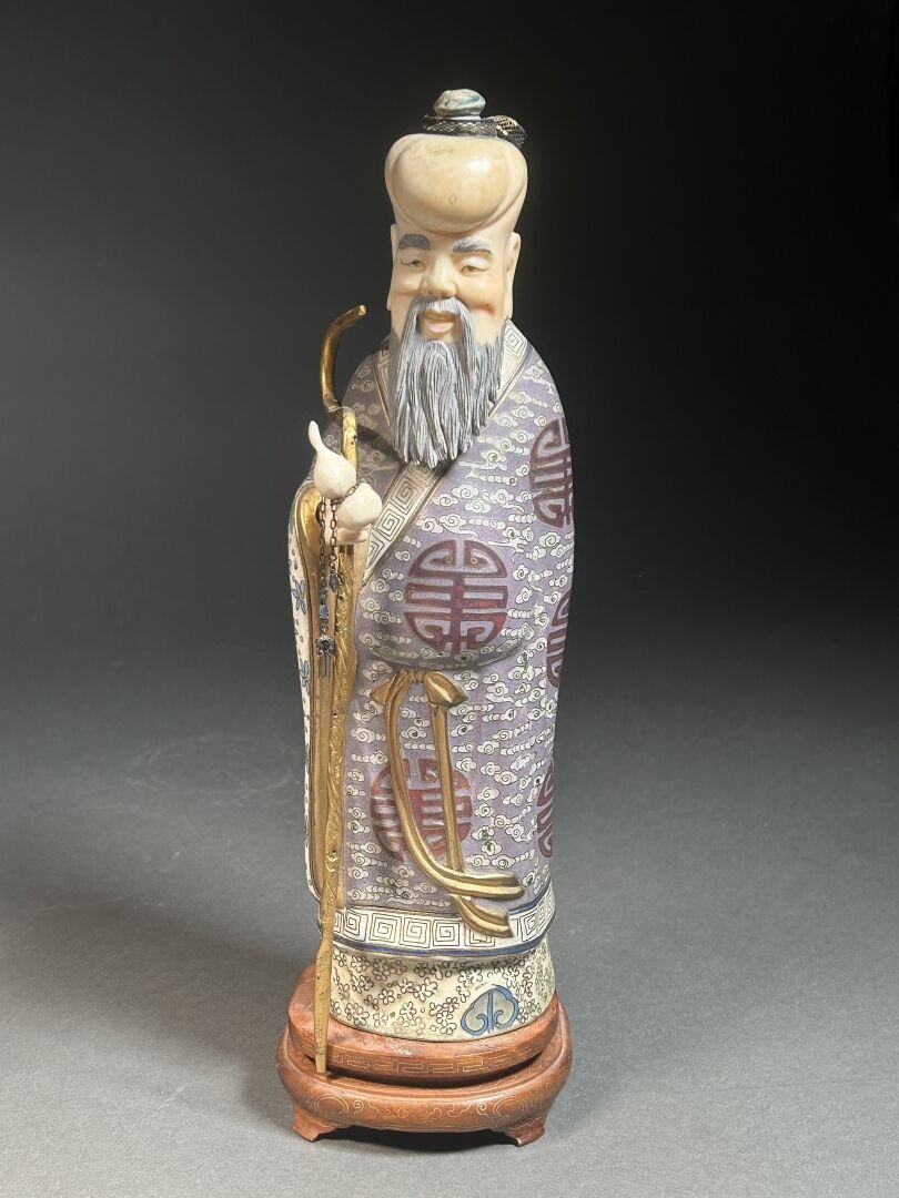 China—cloisonné And Ivory Statue, Shou Lao, Late 19th Century