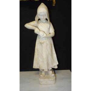 Young Girl With Orange In Marble, 19th Century
